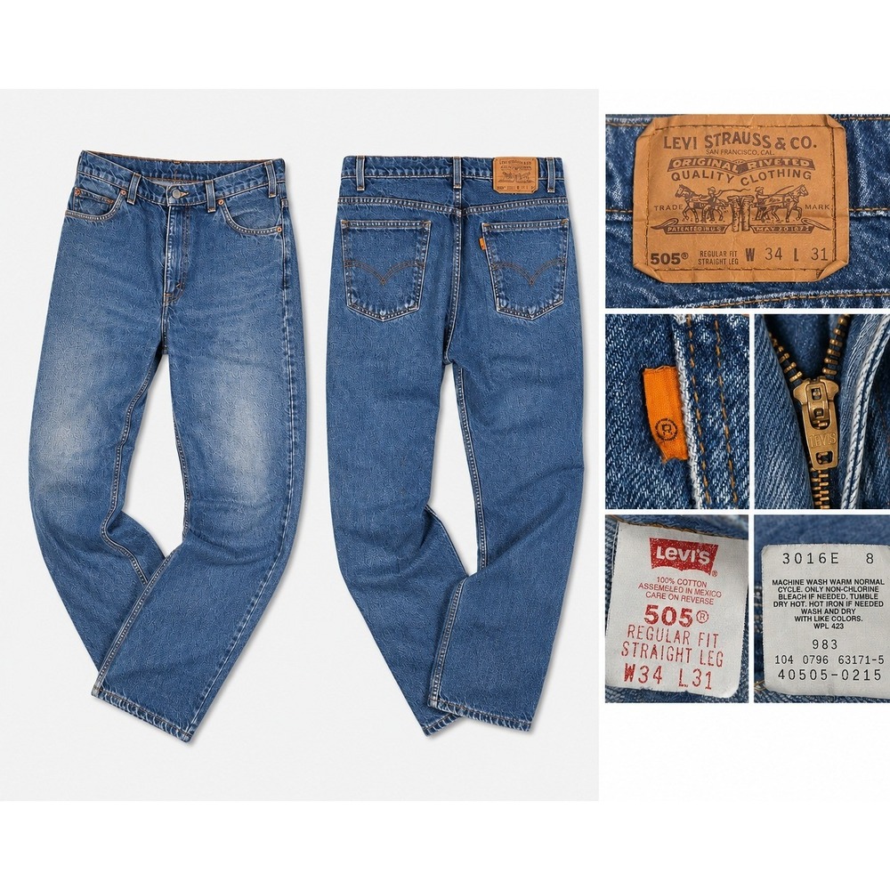 Rare VTG Levi's 505 Blank Orange Tab Mens Jeans 34x31, Fit 32.5x30 Straight 1996